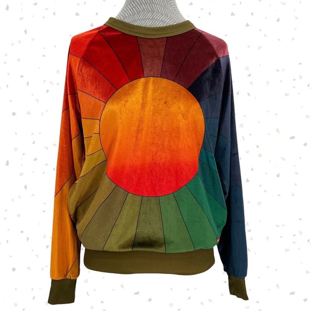 Aviator Nation Sweatshirt Rainbow Sunburst Velvet Crew Pullover Retro Size XS